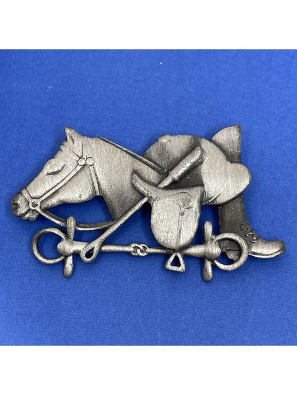 AJC Equestrian Brooch Horse Head Saddle Boot Pin Silver-Tone Costume Jewelry